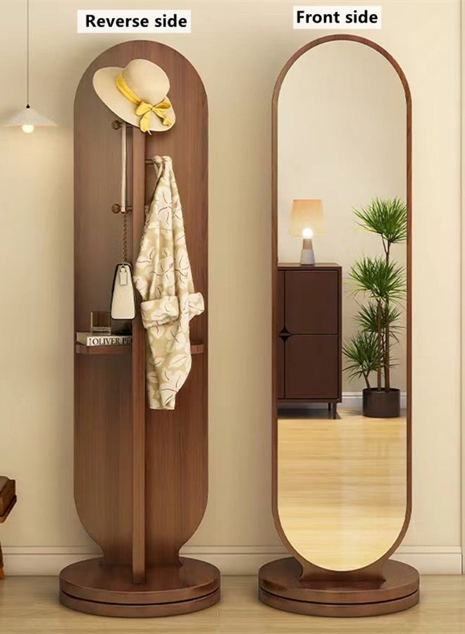 Kutis 360° Rotating Mirror Clothing And Hat Rack Full Length Mirror With Storage Wood Particle Board Brown 36 X 30 X 166 cm - Image 1